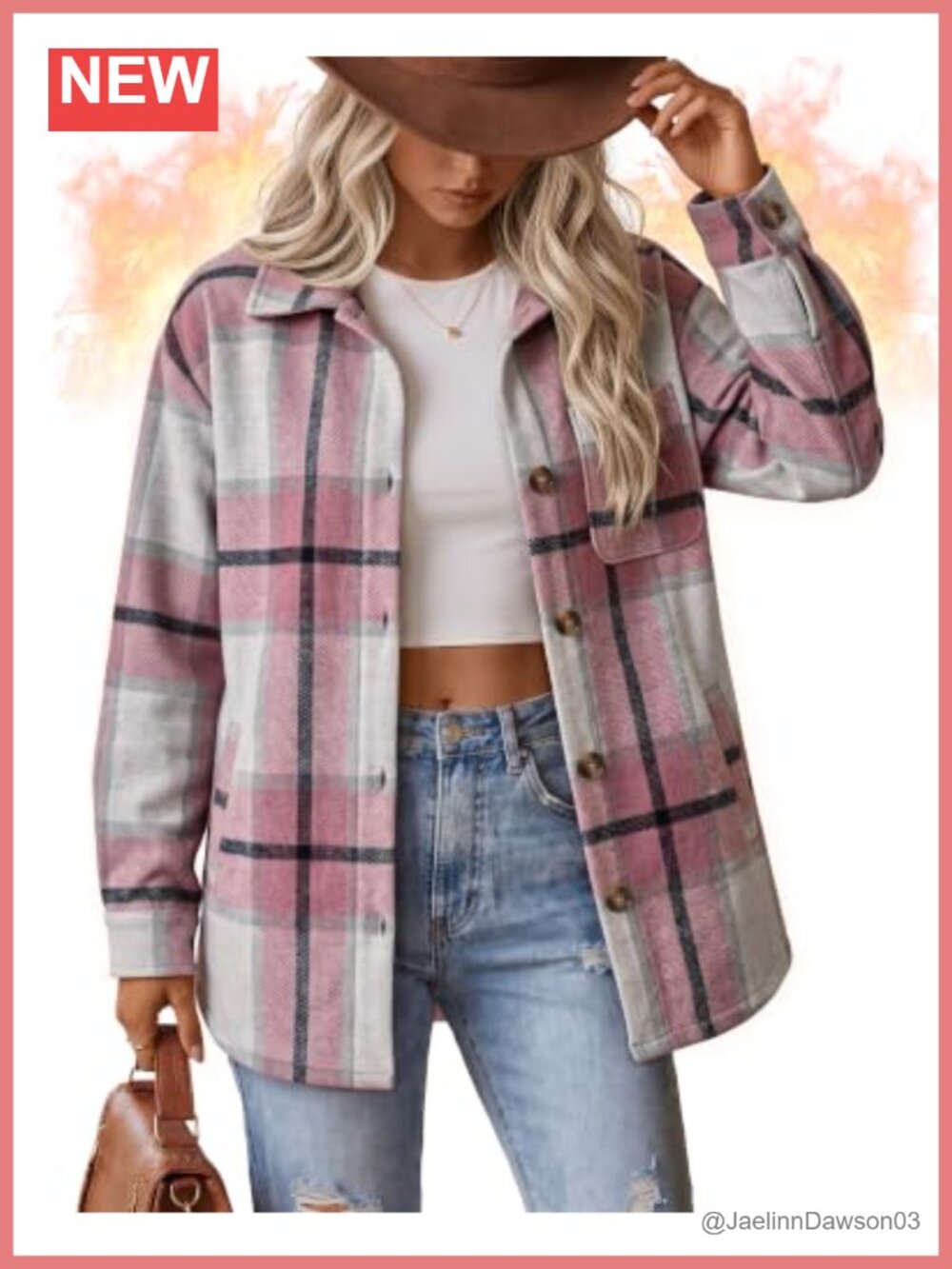 Women's Flannel Plaid Shacket Oversized Button Long Sleeve Jacket